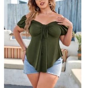 SHEIN Curve Women's Babydoll Top in Color Army Green Size 1X